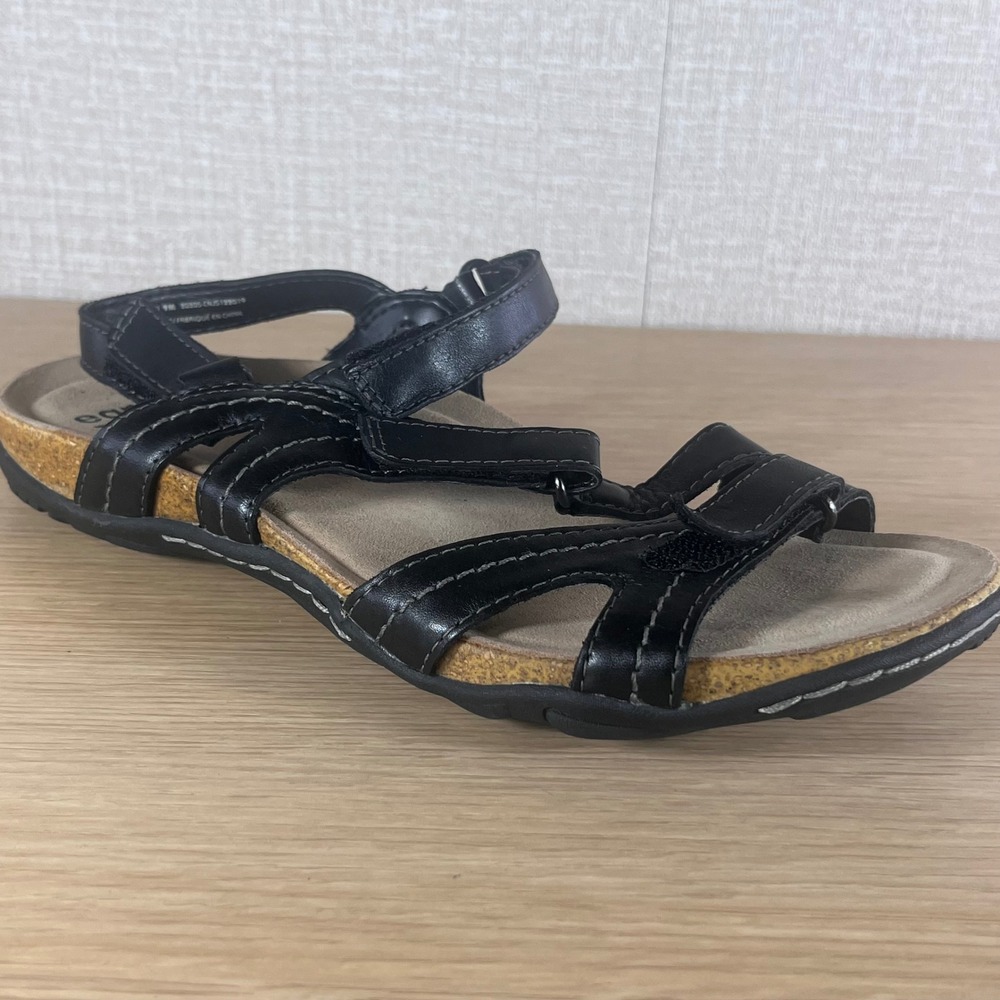 Earth Origins Sand Oahu Black Leather Multi Strap Walking Sandals Womens 9M